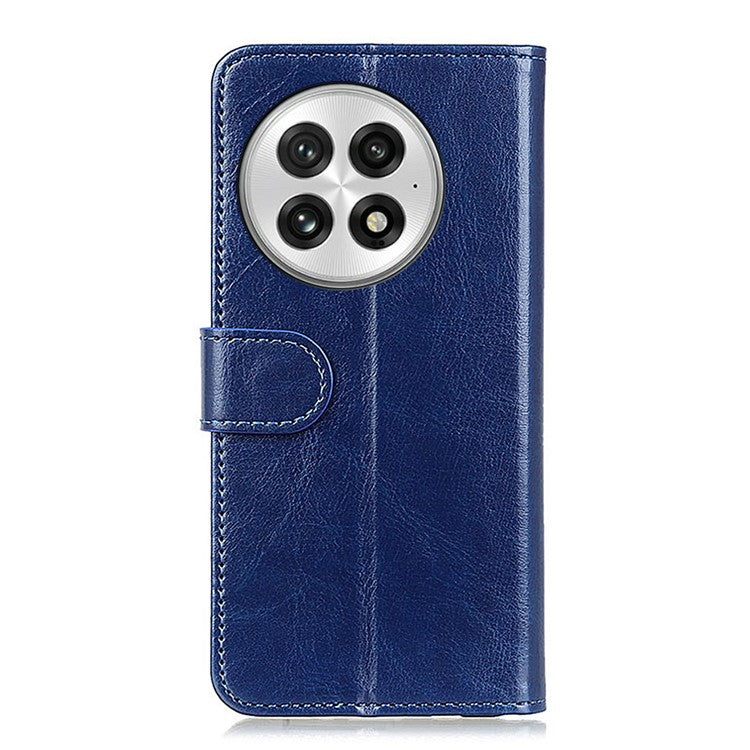 For OnePlus 13 Case Crazy Horse Texture PU Leather Phone Stand Cover - Blue