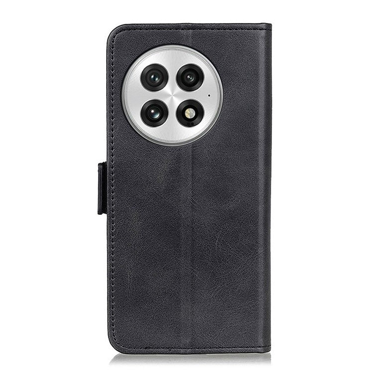 For OnePlus 13 Case Stand Cowhide Texture PU Leather Phone Cover - Black