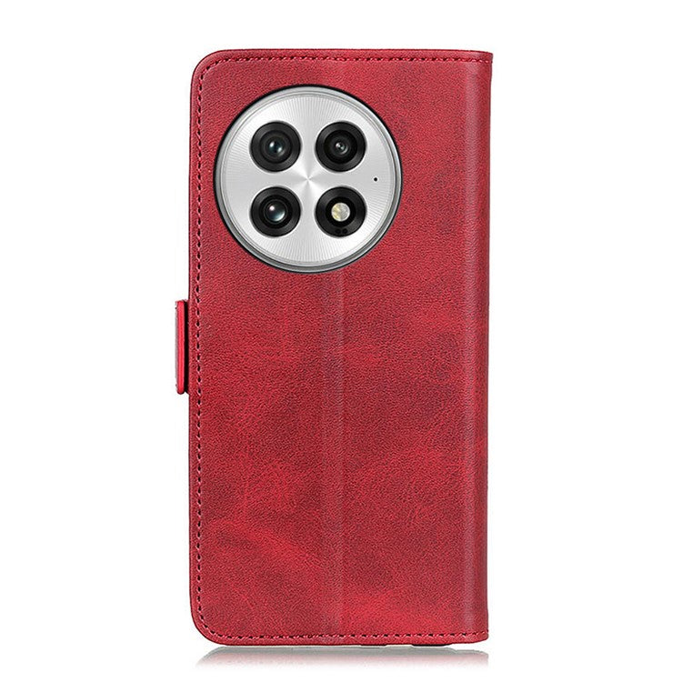 For OnePlus 13 Case Stand Cowhide Texture PU Leather Phone Cover - Red