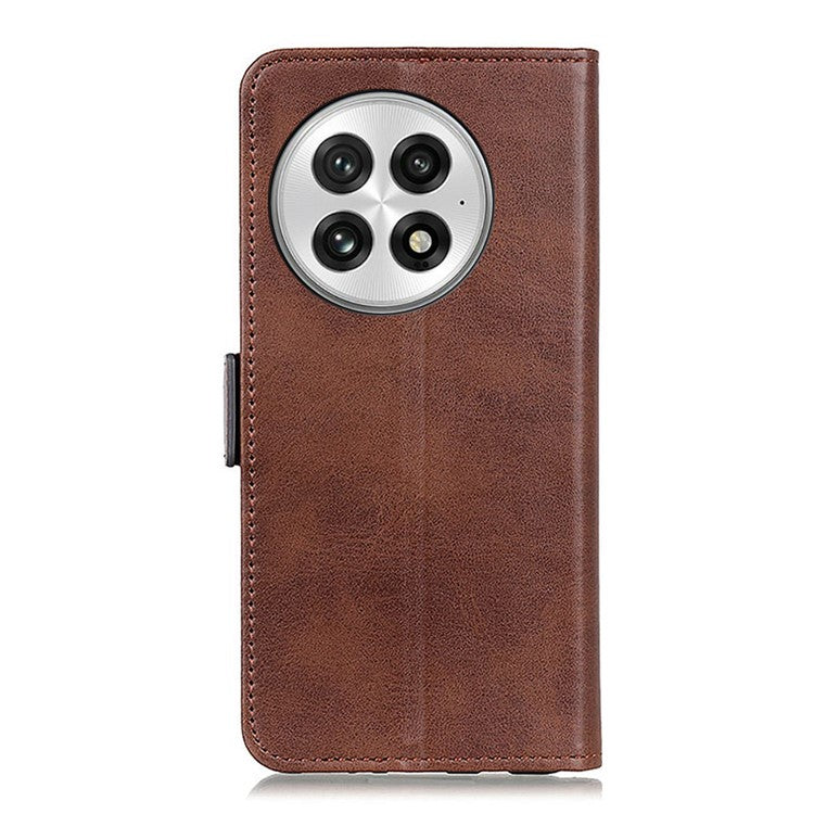 For OnePlus 13 Case Stand Cowhide Texture PU Leather Phone Cover - Brown