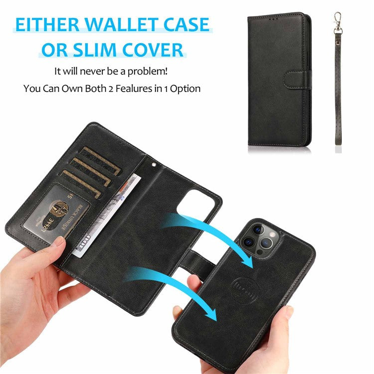 For iPhone 16 Pro Case Magnetic Detachable 2-in-1 Wallet Stand PU Leather Phone Cover - Rose Gold