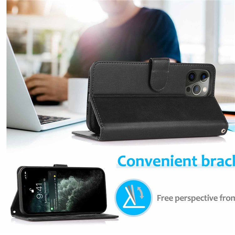 For iPhone 16 Pro Case Magnetic Detachable 2-in-1 Wallet Stand PU Leather Phone Cover - Rose Gold