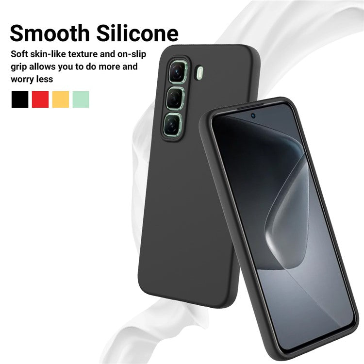 For Infinix Hot 50 Pro 4G Case Liquid Silicone Anti-Scratch Phone Cover with Hand Strap - Black