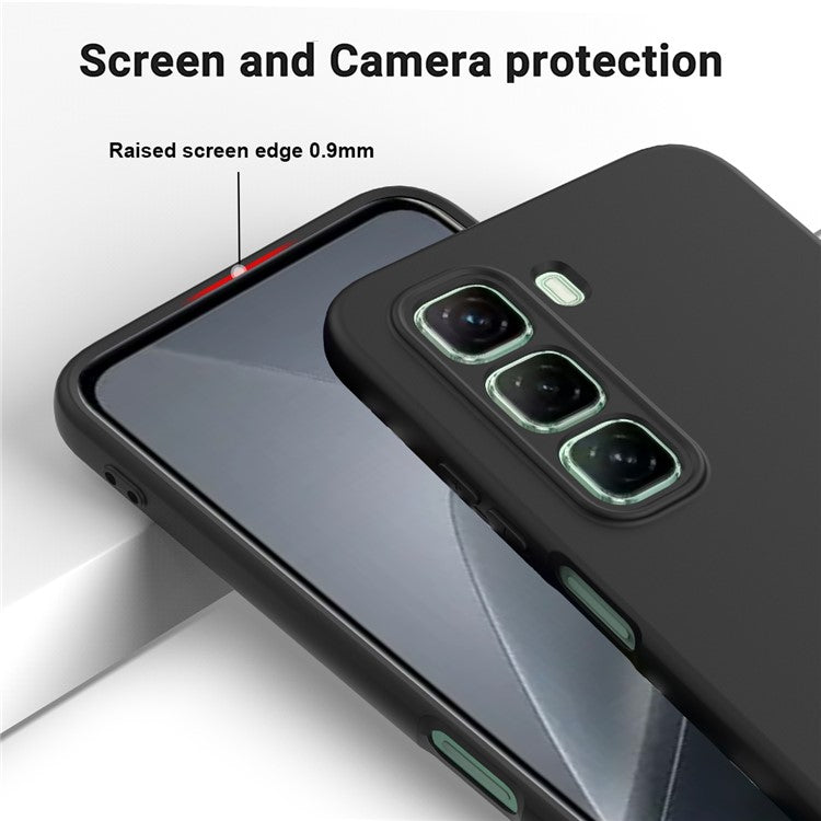 For Infinix Hot 50 Pro 4G Case Liquid Silicone Anti-Scratch Phone Cover with Hand Strap - Black