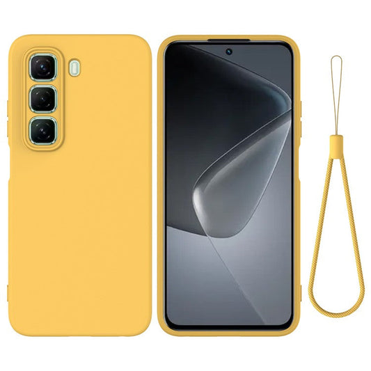 For Infinix Hot 50 Pro 4G Case Liquid Silicone Anti-Scratch Phone Cover with Hand Strap - Yellow