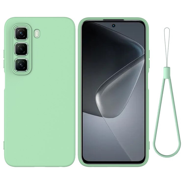 For Infinix Hot 50 Pro 4G Case Liquid Silicone Anti-Scratch Phone Cover with Hand Strap - Green