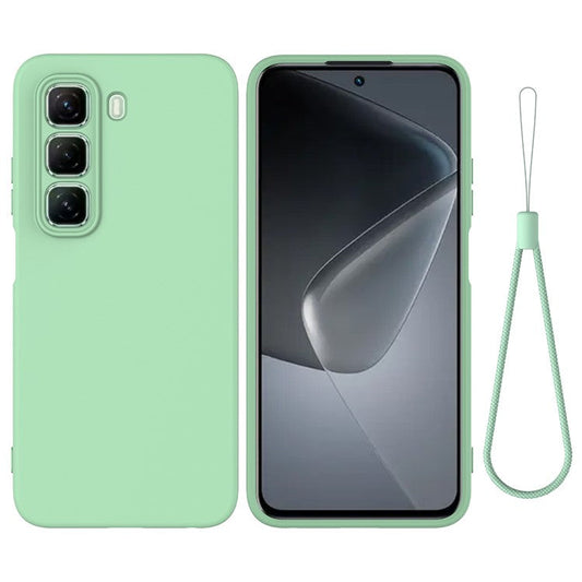 For Infinix Hot 50 Pro 4G Case Liquid Silicone Anti-Scratch Phone Cover with Hand Strap - Green