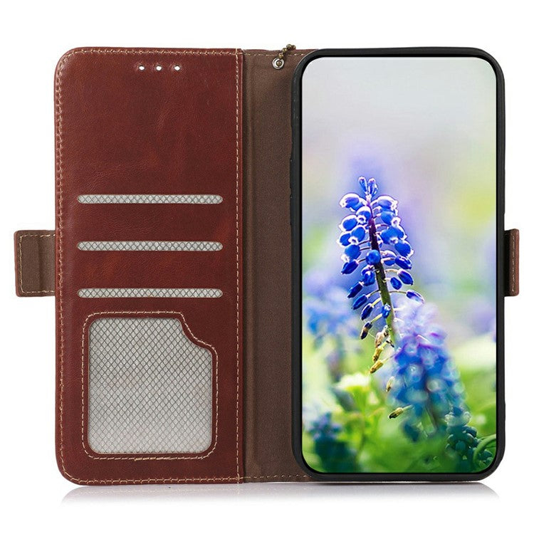 For Motorola Moto G75 5G Case RFID Blocking Genuine Cow Leather Wallet Phone Cover - Brown