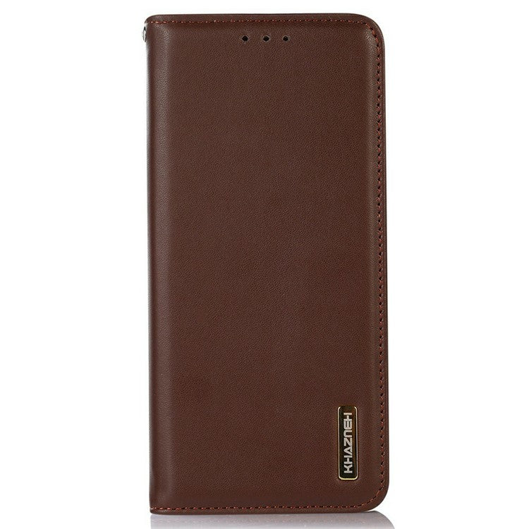 KHAZNEH For Motorola Moto G75 5G Case Genuine Cow Leather Wallet Phone Cover Nappa Texture - Brown