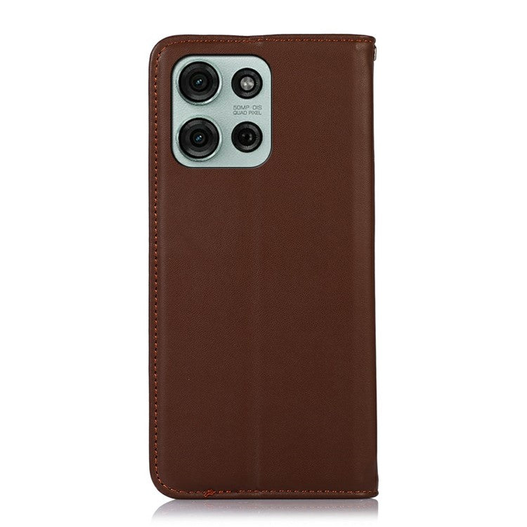 KHAZNEH For Motorola Moto G75 5G Case Genuine Cow Leather Wallet Phone Cover Nappa Texture - Brown