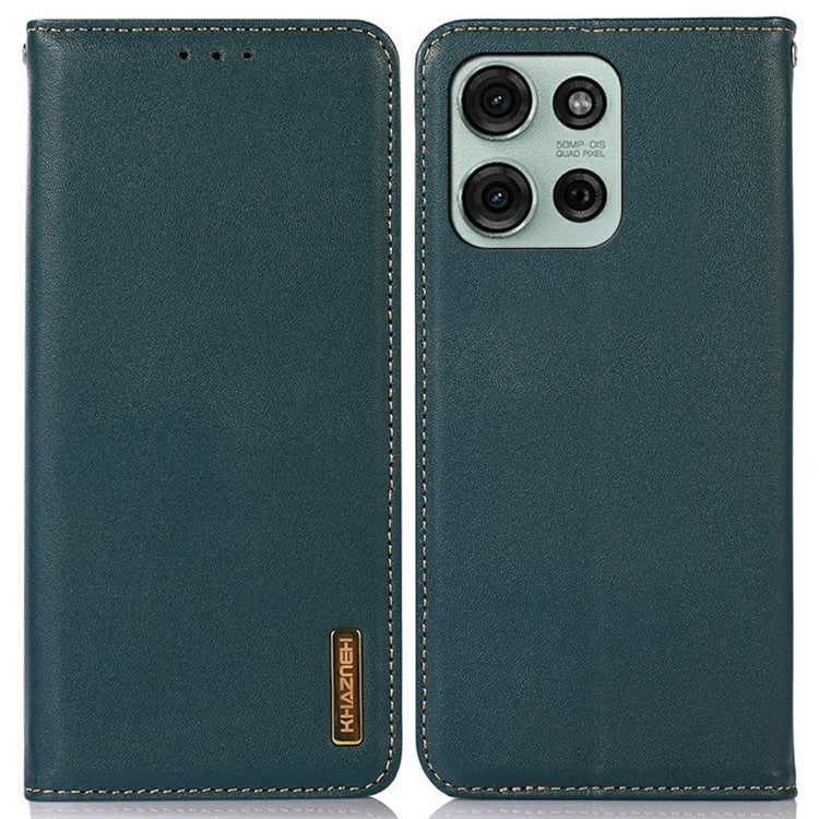 KHAZNEH For Motorola Moto G75 5G Case Genuine Cow Leather Wallet Phone Cover Nappa Texture - Green