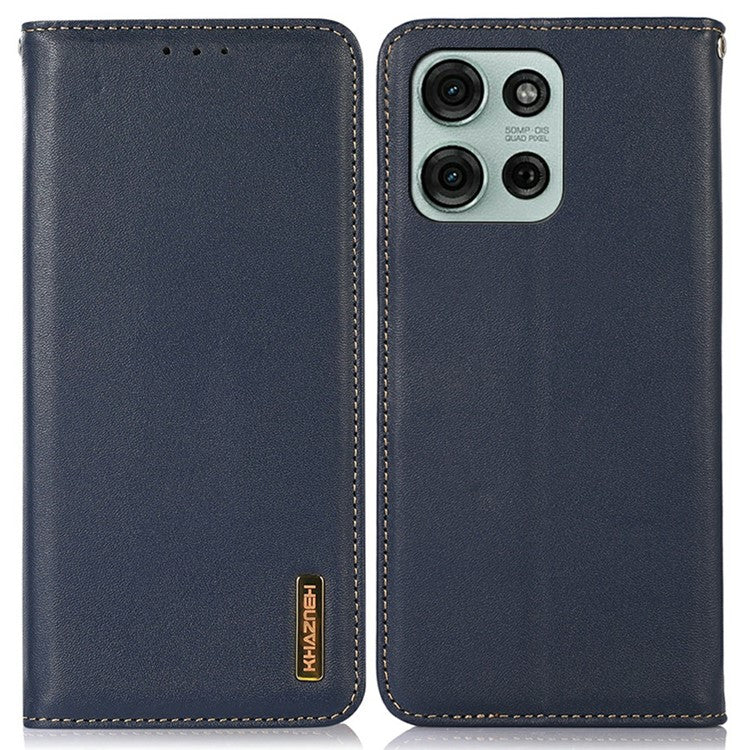KHAZNEH For Motorola Moto G75 5G Case Genuine Cow Leather Wallet Phone Cover Nappa Texture - Blue