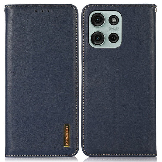 KHAZNEH For Motorola Moto G75 5G Case Genuine Cow Leather Wallet Phone Cover Nappa Texture - Blue