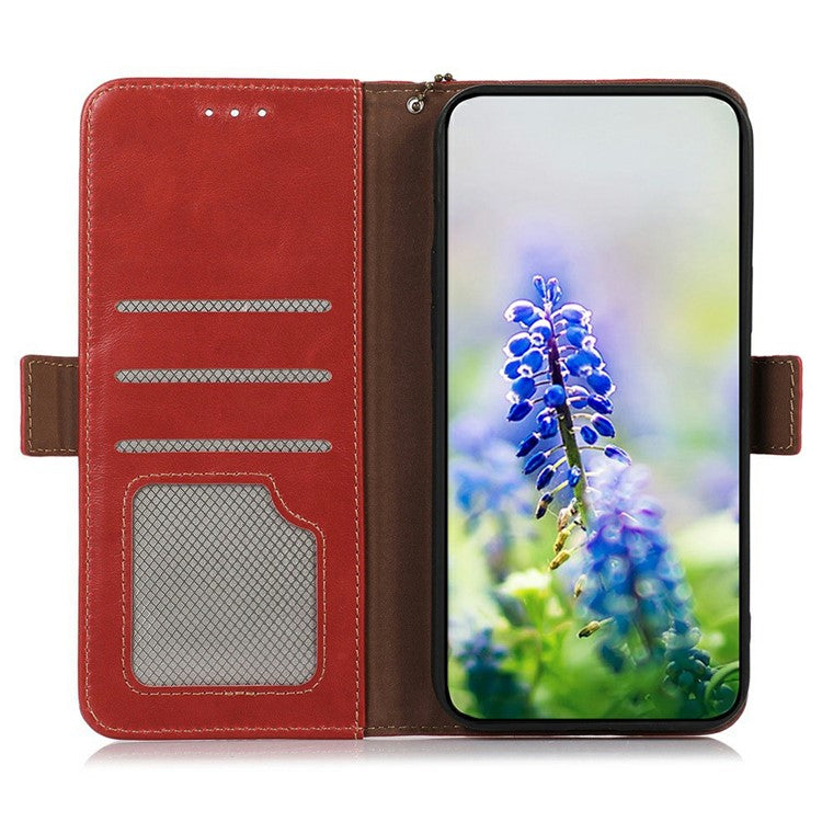 For OnePlus 13 Case RFID Blocking Genuine Cow Leather Wallet Phone Cover - Red