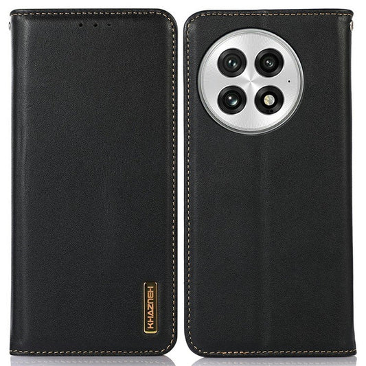 KHAZNEH For OnePlus 13 Case Genuine Cow Leather Wallet Phone Cover Nappa Texture - Black