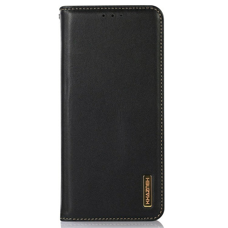 KHAZNEH For OnePlus 13 Case Genuine Cow Leather Wallet Phone Cover Nappa Texture - Black