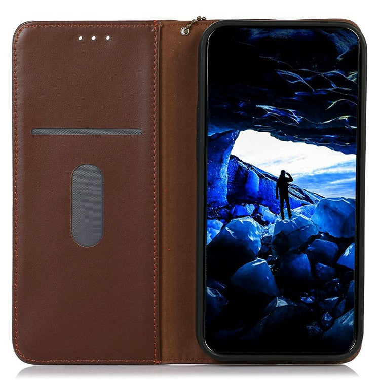 KHAZNEH For OnePlus 13 Case Genuine Cow Leather Wallet Phone Cover Nappa Texture - Brown