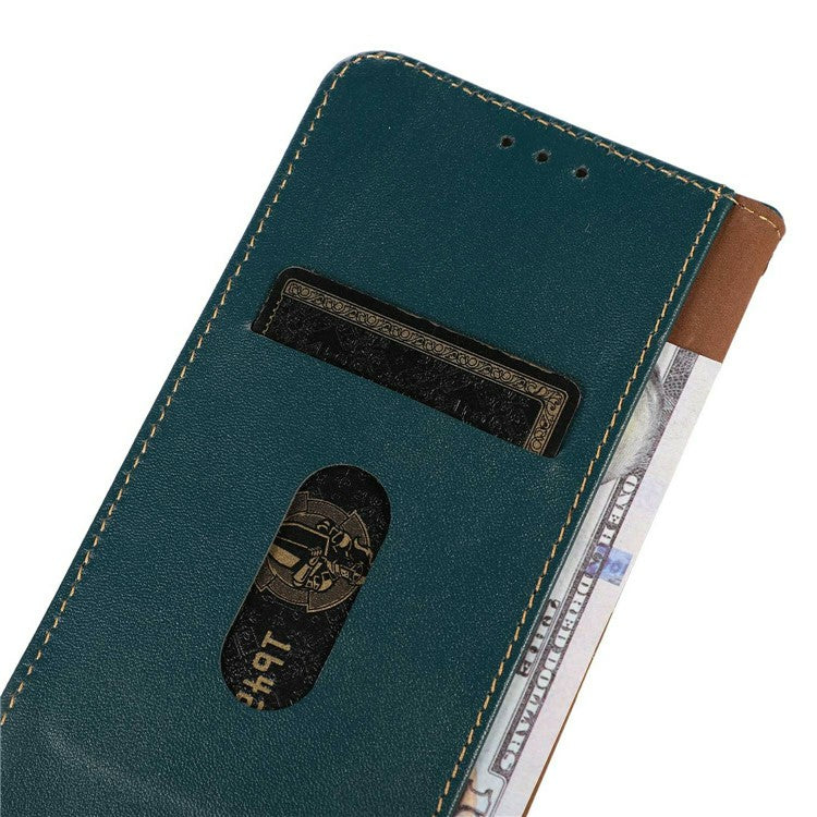 KHAZNEH For OnePlus 13 Case Genuine Cow Leather Wallet Phone Cover Nappa Texture - Green