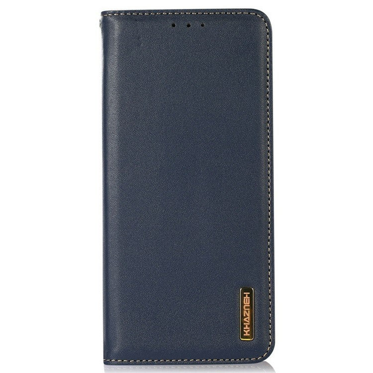 KHAZNEH For OnePlus 13 Case Genuine Cow Leather Wallet Phone Cover Nappa Texture - Blue