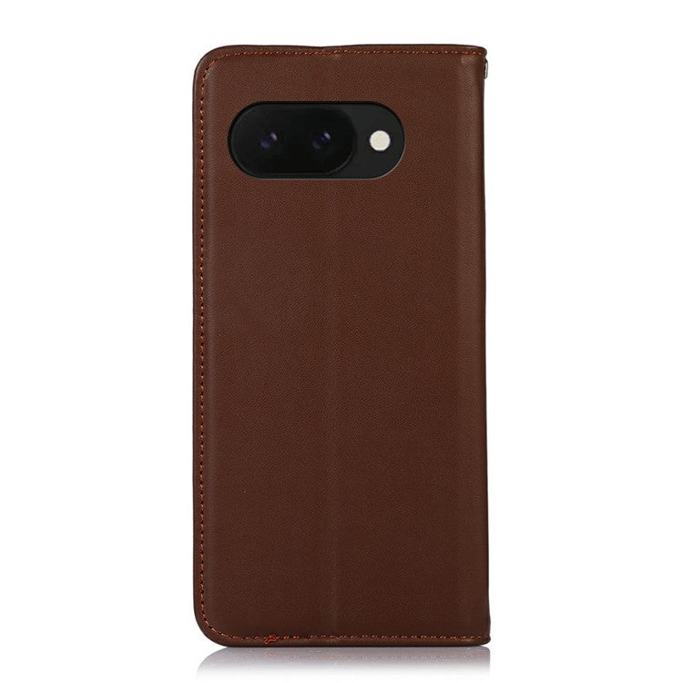 KHAZNEH For Google Pixel 9a Case Genuine Cow Leather Wallet Phone Cover Nappa Texture - Brown