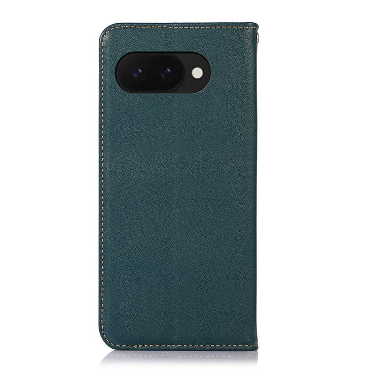 KHAZNEH For Google Pixel 9a Case Genuine Cow Leather Wallet Phone Cover Nappa Texture - Green