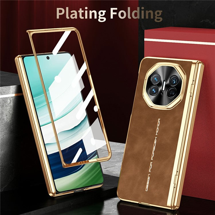 For Huawei Mate X3 4G Phone Case with Tempered Glass Film Electroplating Leather+PC Mobile Cover - Grey