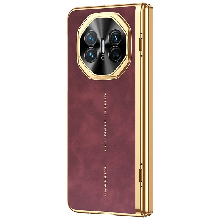 For Huawei Mate X3 4G Phone Case with Tempered Glass Film Electroplating Leather+PC Mobile Cover - Red