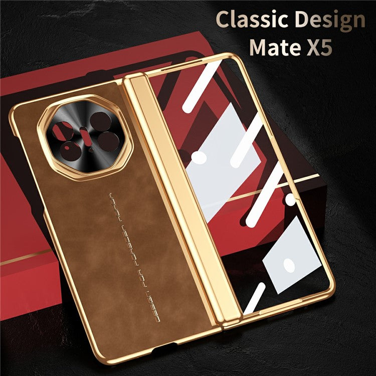 For Huawei Mate X3 4G Phone Case with Tempered Glass Film Electroplating Leather+PC Mobile Cover - Red