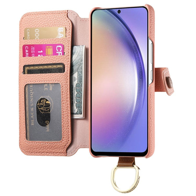 For Samsung Galaxy A05 4G Case RFID Blocking Zipper Wallet PU Leather Mobile Cover - Pink