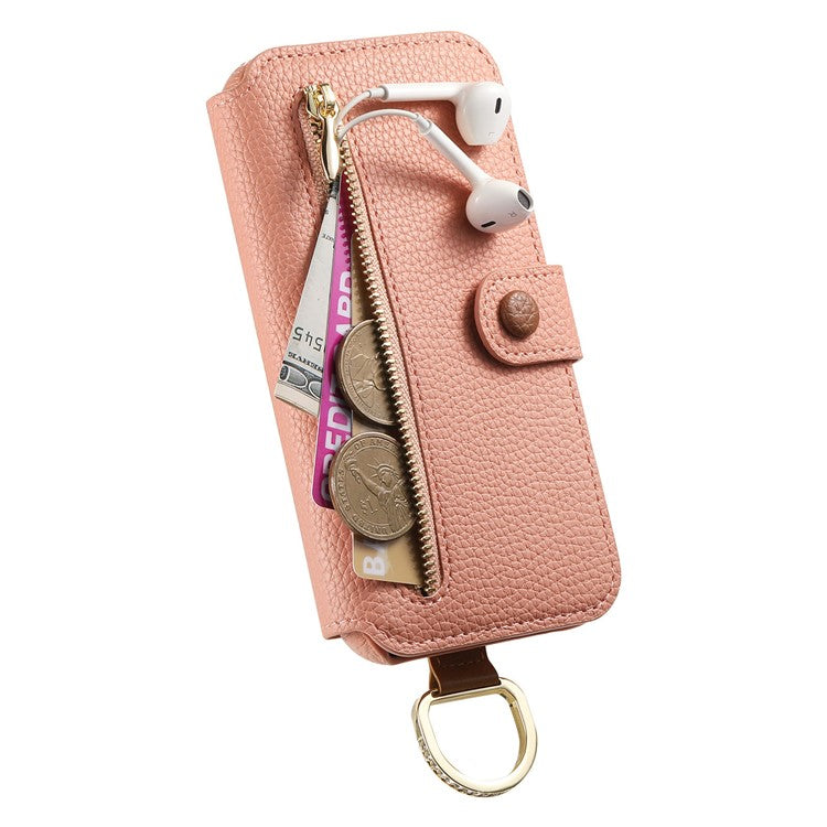 For Samsung Galaxy A05 4G Case RFID Blocking Zipper Wallet PU Leather Mobile Cover - Pink