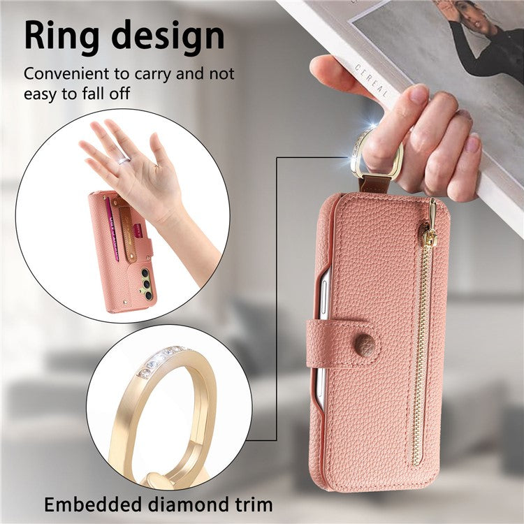 For Samsung Galaxy A05 4G Case RFID Blocking Zipper Wallet PU Leather Mobile Cover - Pink