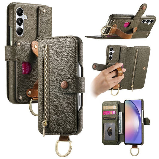 For Samsung Galaxy A25 5G (Global) (161.0 x 76.5 x 8.3mm) Case RFID Blocking Zipper Wallet PU Leather Mobile Cover - Green