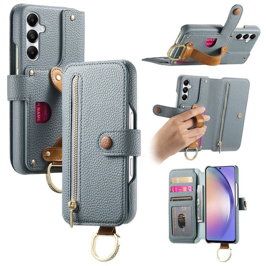 For Samsung Galaxy A25 5G (Global) (161.0 x 76.5 x 8.3mm) Case RFID Blocking Zipper Wallet PU Leather Mobile Cover - Blue