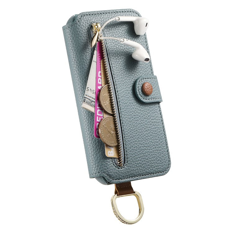 For Samsung Galaxy A25 5G (Global) (161.0 x 76.5 x 8.3mm) Case RFID Blocking Zipper Wallet PU Leather Mobile Cover - Blue