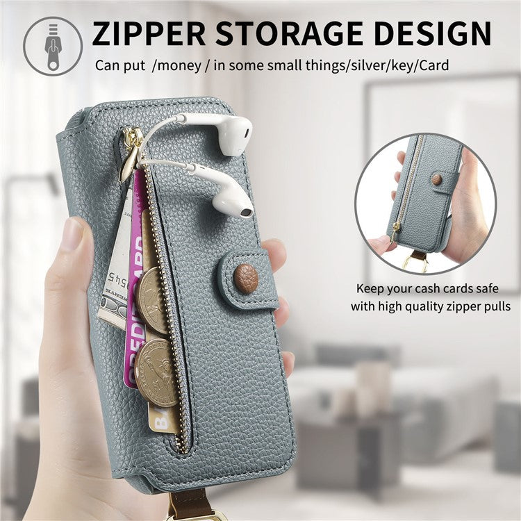 For Samsung Galaxy A25 5G (Global) (161.0 x 76.5 x 8.3mm) Case RFID Blocking Zipper Wallet PU Leather Mobile Cover - Blue