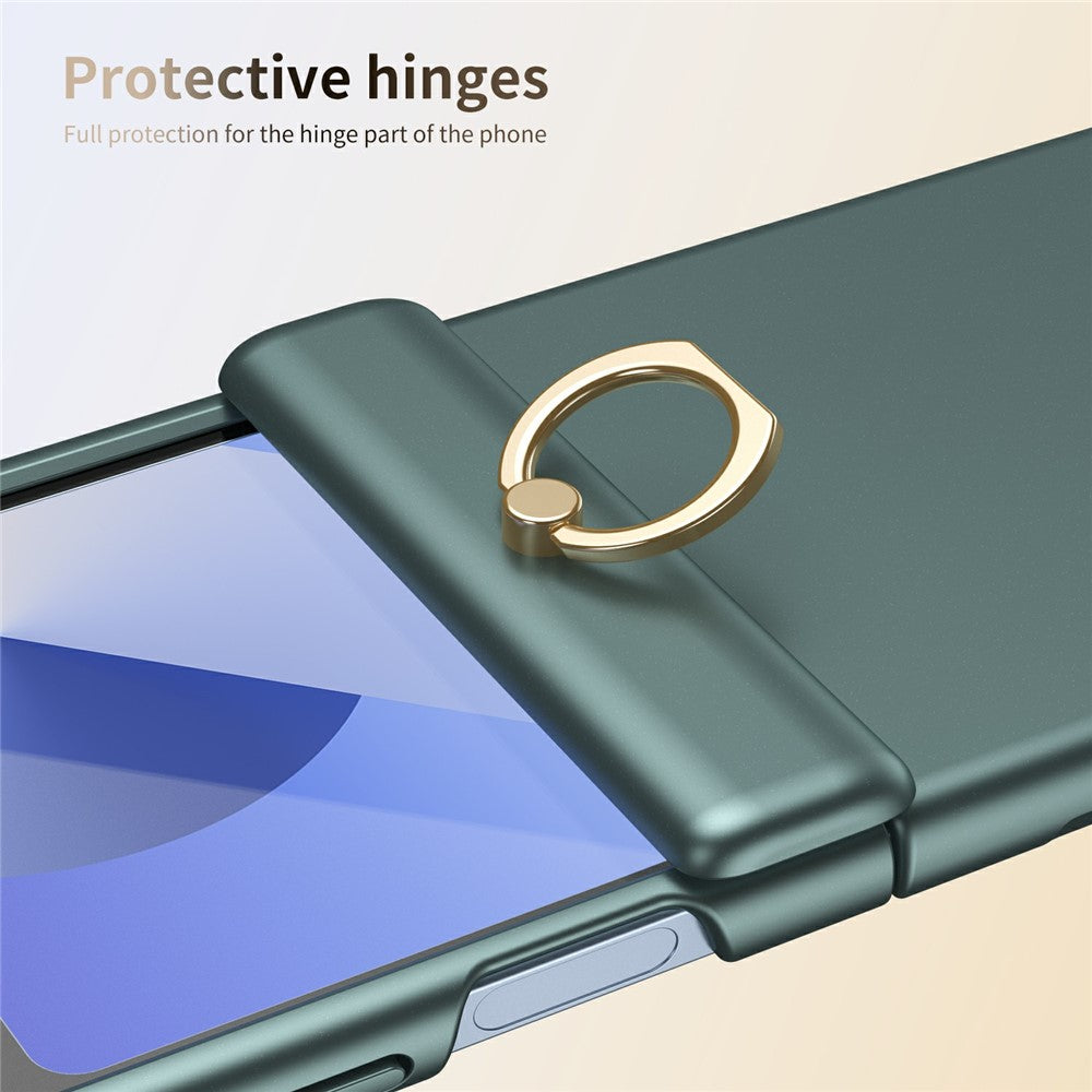 For Samsung Galaxy Z Flip7 FE 5G / Z Flip6 5G Case with Tempered Glass Film Ring Holder Kickstand PC Phone Cover - Green