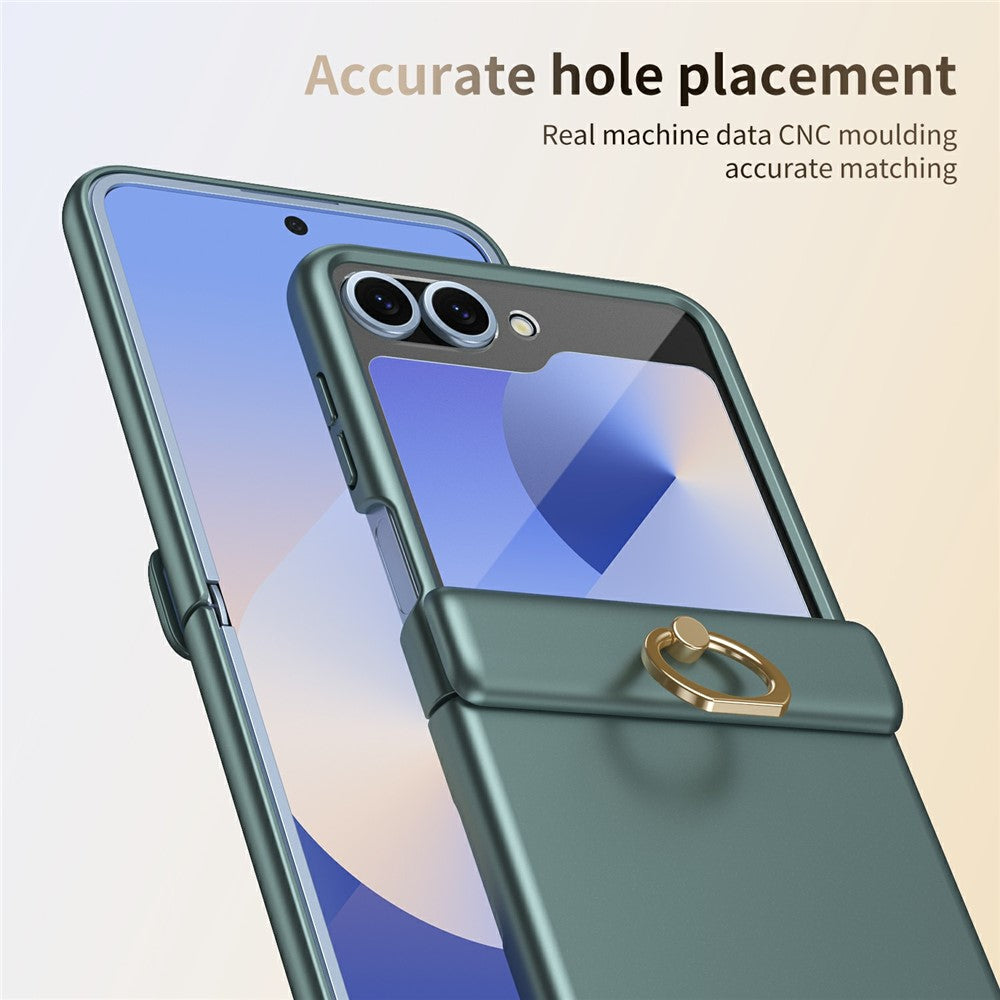For Samsung Galaxy Z Flip7 FE 5G / Z Flip6 5G Case with Tempered Glass Film Ring Holder Kickstand PC Phone Cover - Green