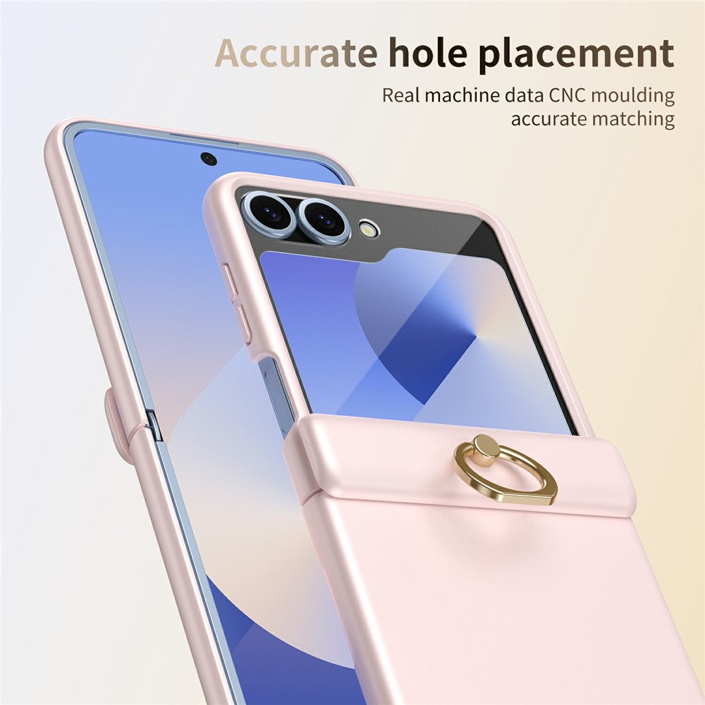 For Samsung Galaxy Z Flip7 FE 5G / Z Flip6 5G Case with Tempered Glass Film Ring Holder Kickstand PC Phone Cover - Pink