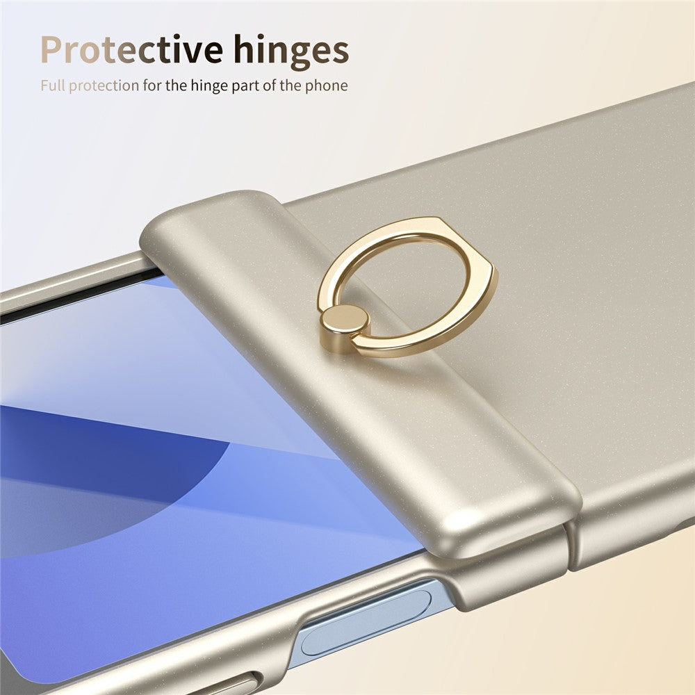 For Samsung Galaxy Z Flip7 FE 5G / Z Flip6 5G Case with Tempered Glass Film Ring Holder Kickstand PC Phone Cover - Gold