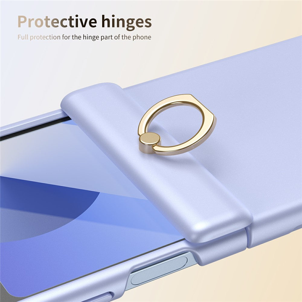 For Samsung Galaxy Z Flip7 FE 5G / Z Flip6 5G Case with Tempered Glass Film Ring Holder Kickstand PC Phone Cover - Purple
