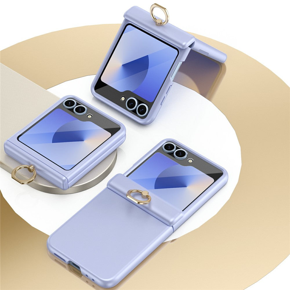 For Samsung Galaxy Z Flip7 FE 5G / Z Flip6 5G Case with Tempered Glass Film Ring Holder Kickstand PC Phone Cover - Purple