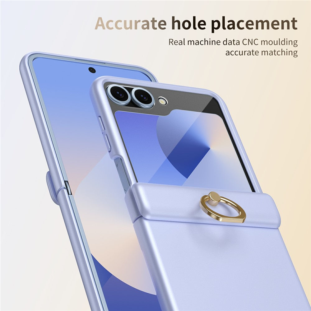 For Samsung Galaxy Z Flip7 FE 5G / Z Flip6 5G Case with Tempered Glass Film Ring Holder Kickstand PC Phone Cover - Purple