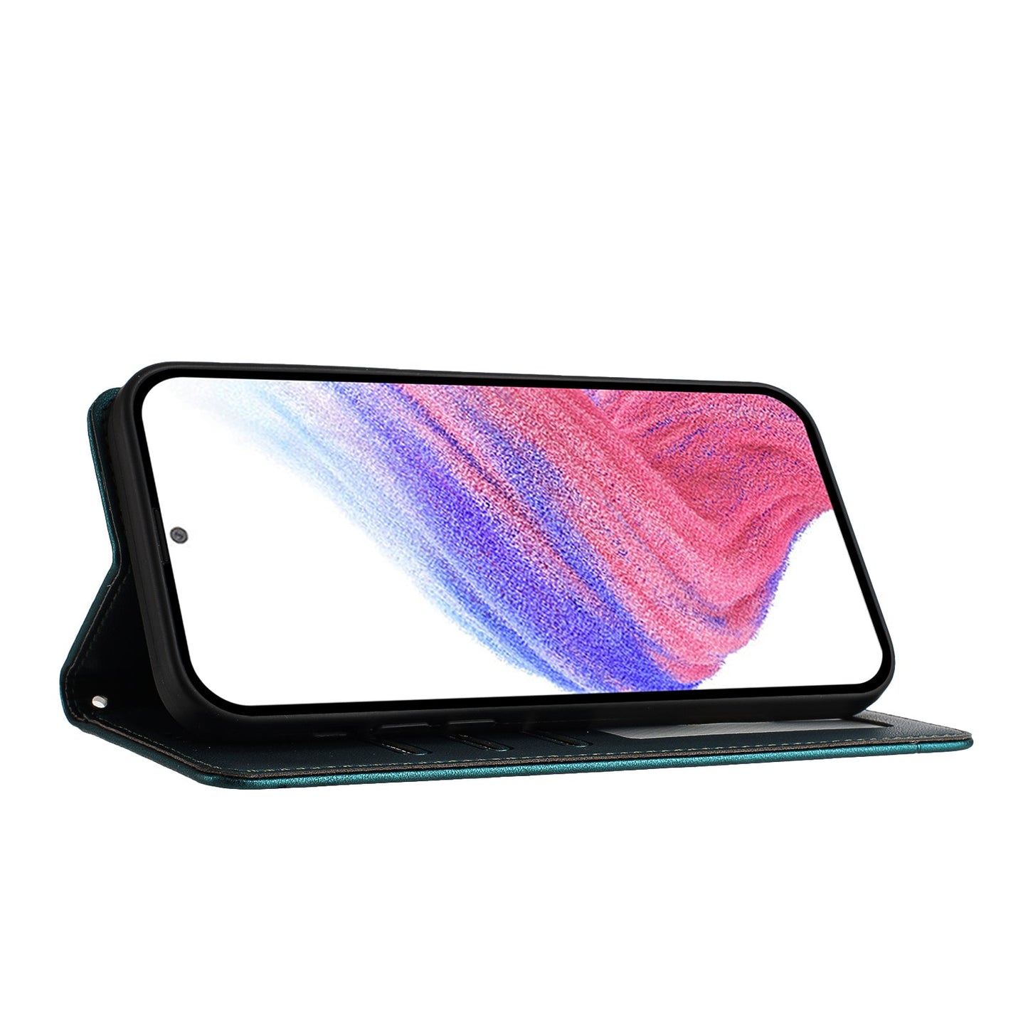 For iPhone 16 Case with Strap RFID Blocking Leather Wallet Phone Cover Cat Mouse Pattern - Dark Green