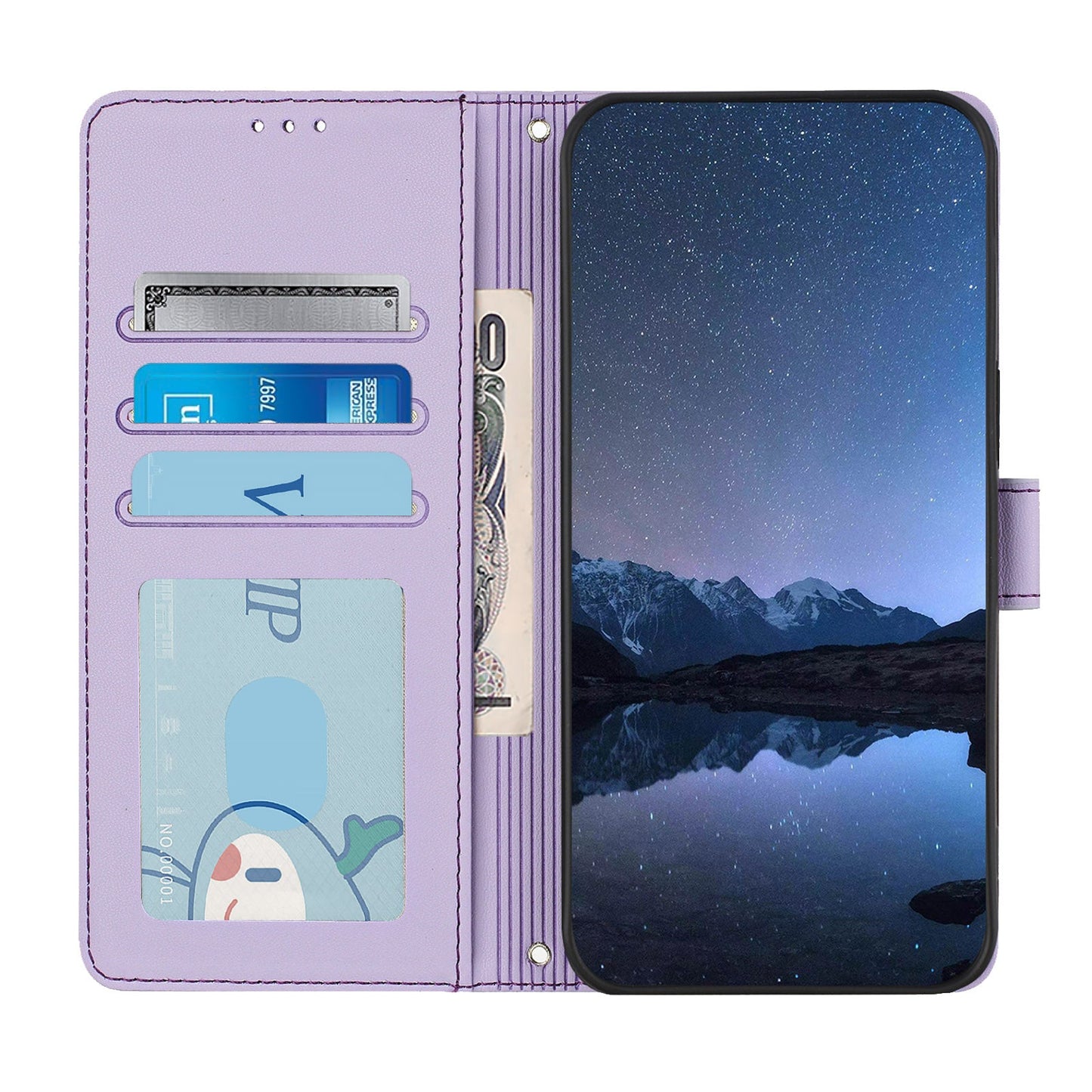 For Motorola Moto G75 5G Case with Strap RFID Blocking Leather Wallet Phone Cover Cat Mouse Pattern - Purple