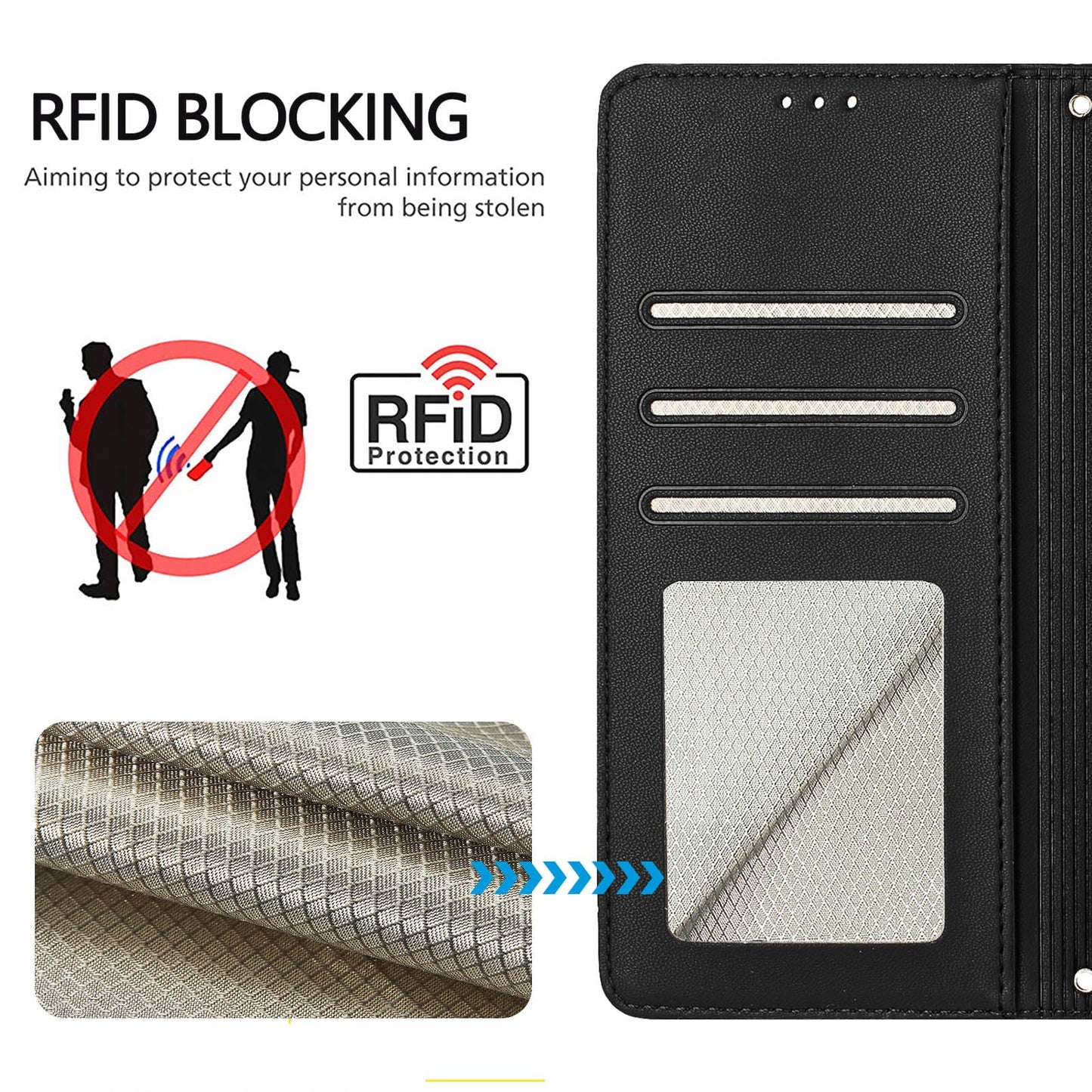 For Xiaomi Redmi Note 14 5G Case with Strap RFID Blocking Leather Wallet Phone Cover Cat Mouse Pattern - Black