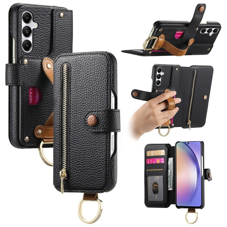 For Samsung Galaxy A16 4G / 5G Case RFID Blocking Zipper Wallet PU Leather Mobile Cover - Black