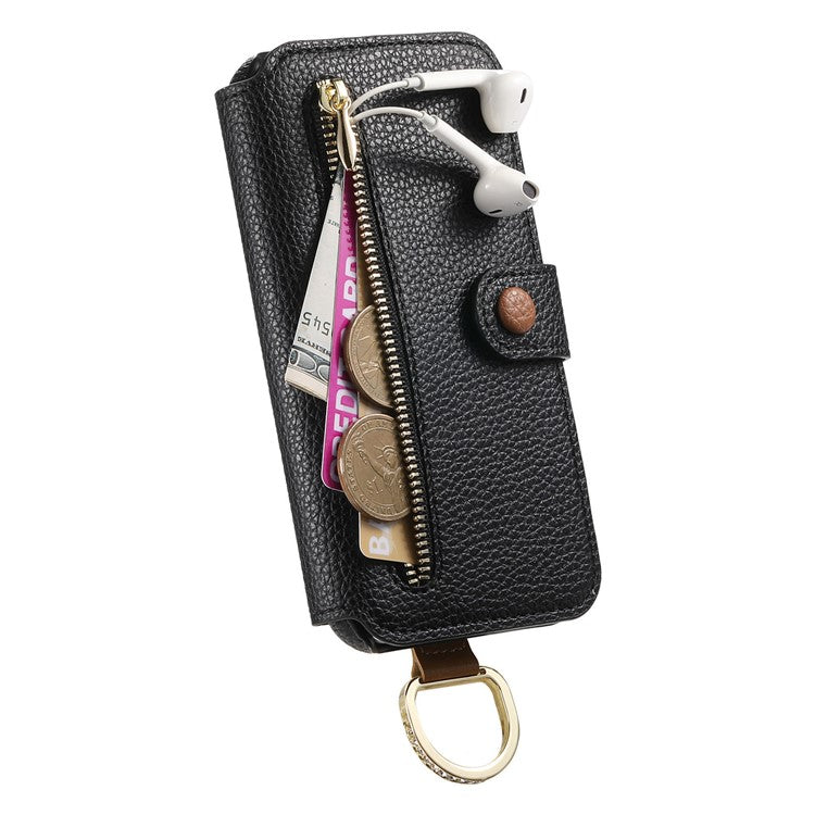 For Samsung Galaxy A16 4G / 5G Case RFID Blocking Zipper Wallet PU Leather Mobile Cover - Black