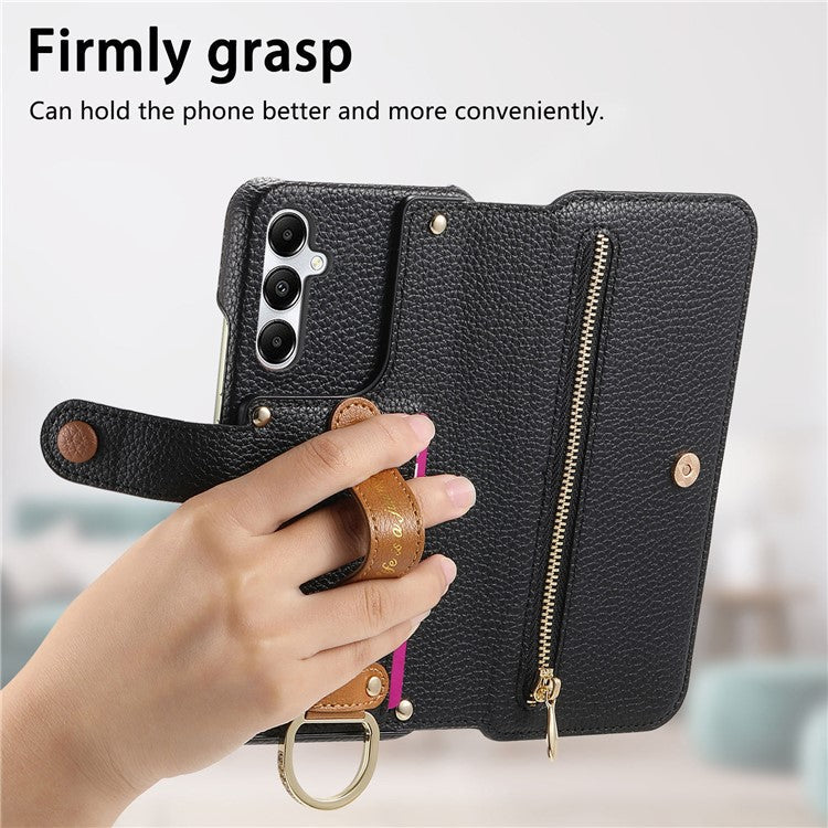 For Samsung Galaxy A16 4G / 5G Case RFID Blocking Zipper Wallet PU Leather Mobile Cover - Black