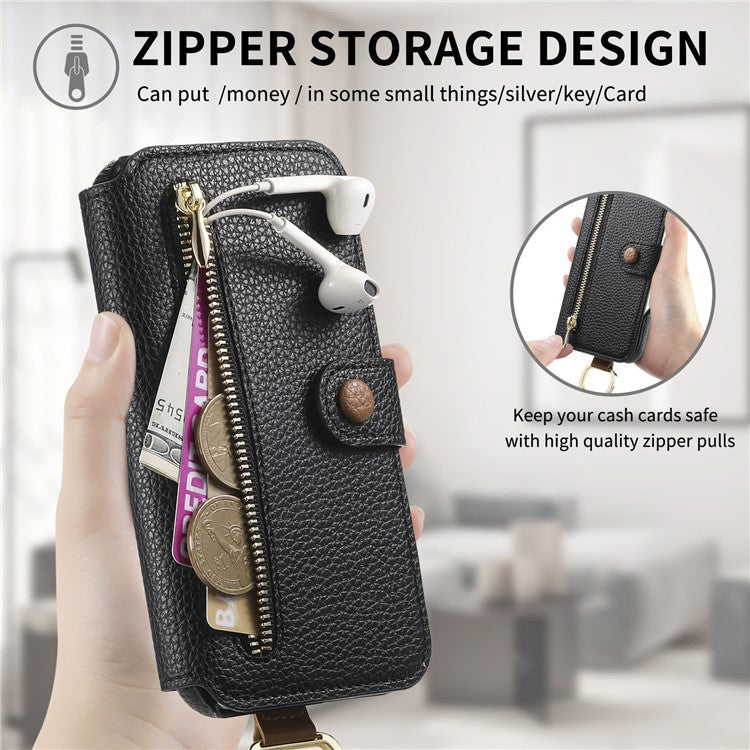 For Samsung Galaxy A16 4G / 5G Case RFID Blocking Zipper Wallet PU Leather Mobile Cover - Black