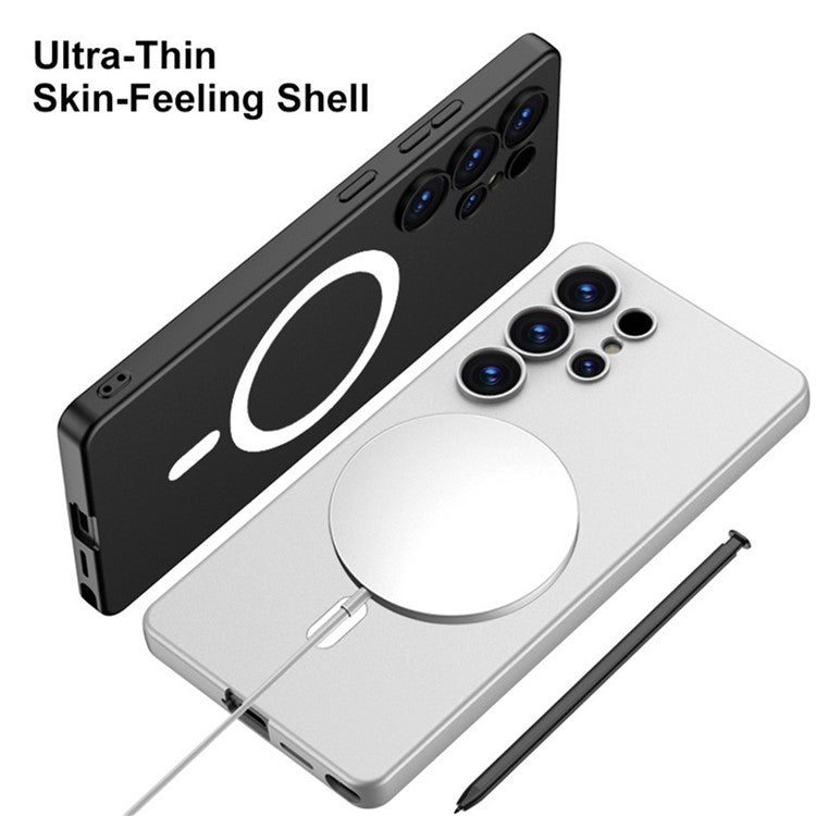 GKK For Samsung Galaxy S25 Ultra Magnetic Case with Stylus, Skin Touch TPU+PC Slim Phone Back Cover - Silver